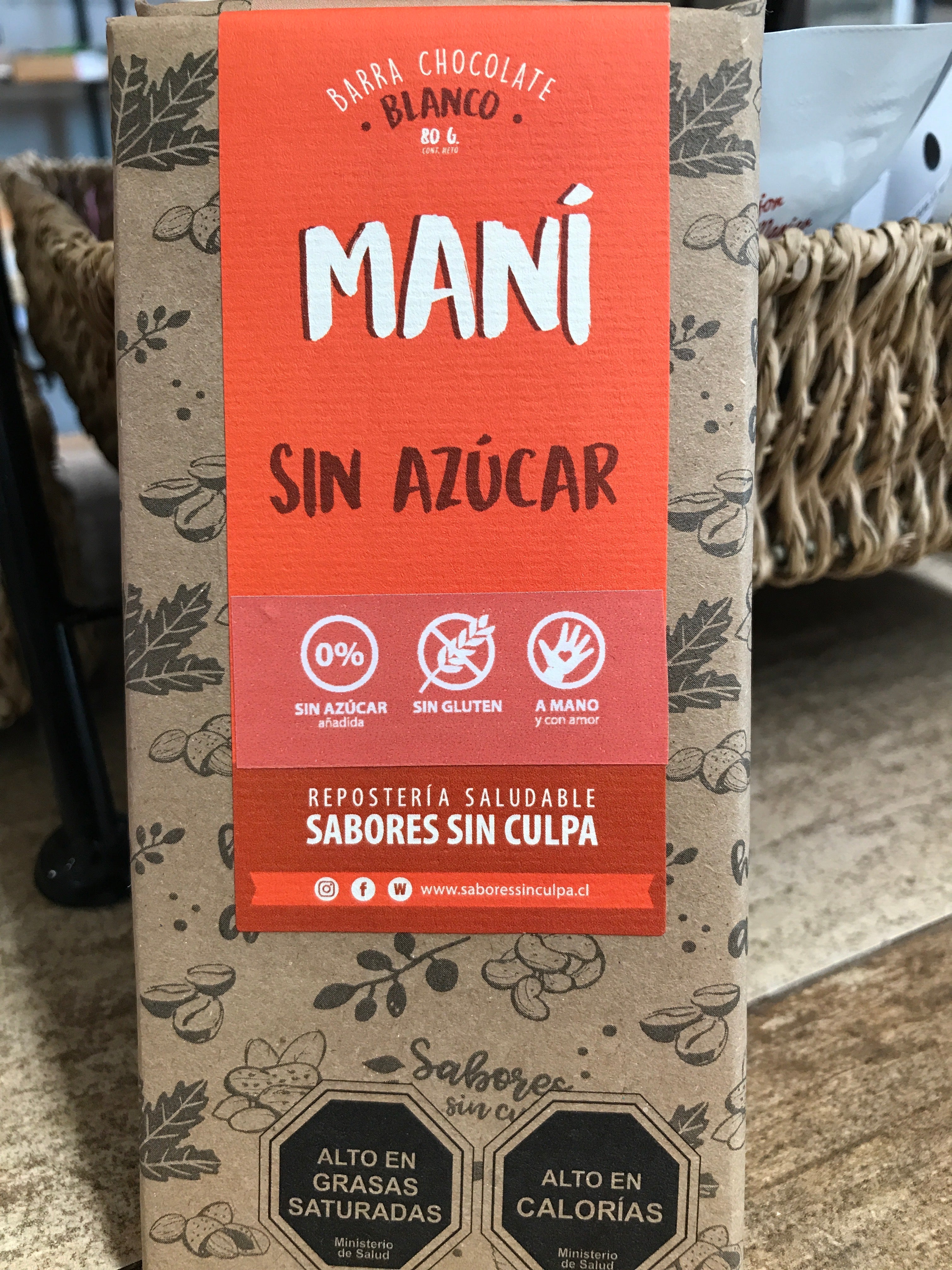 Barra de Chocolate Maní Sin Azúcar Sabores sin Culpa - 80 gr