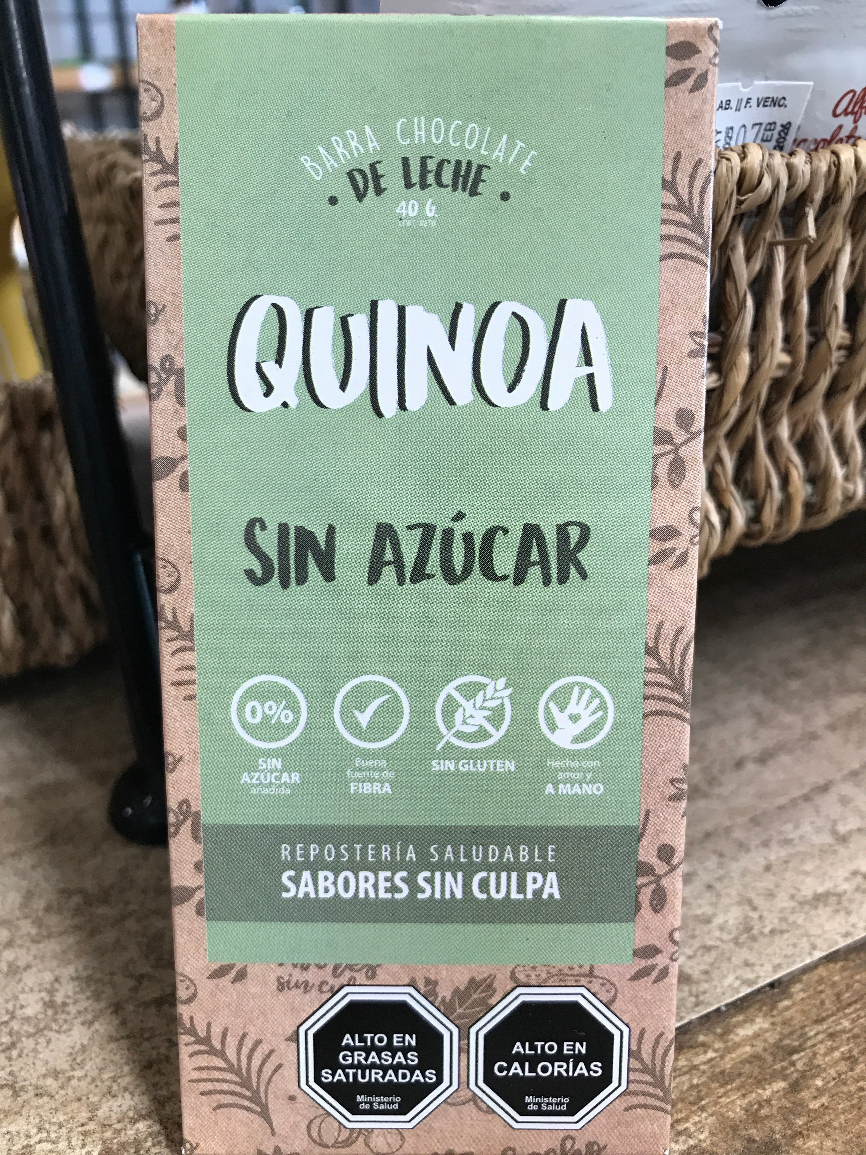 Barra de Chocolate de Leche Quinoa Sin Azúcar Sabores sin Culpa - 40 gr