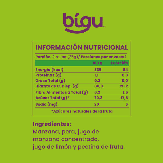 Rollos de Frutas Manzana Bígu - 25 gr