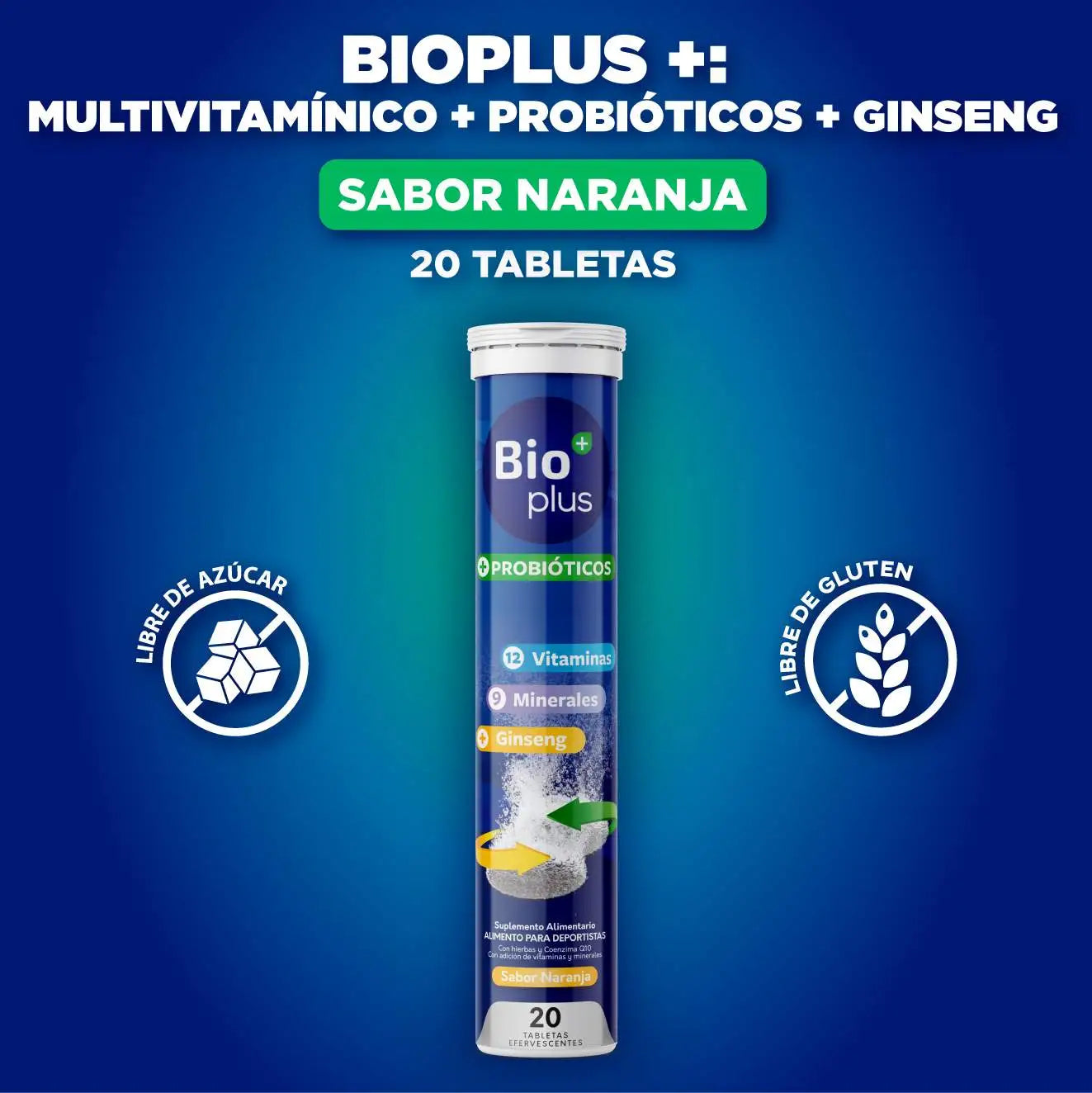 Bioplus + Probioticos Sabor a Naranja German Energy - 20 Tabletas Efervescentes