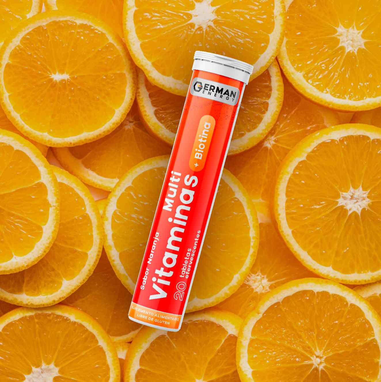 Multivitaminas + Biotina Sabor Naranja German Energy - 20 tabletas efervescentes