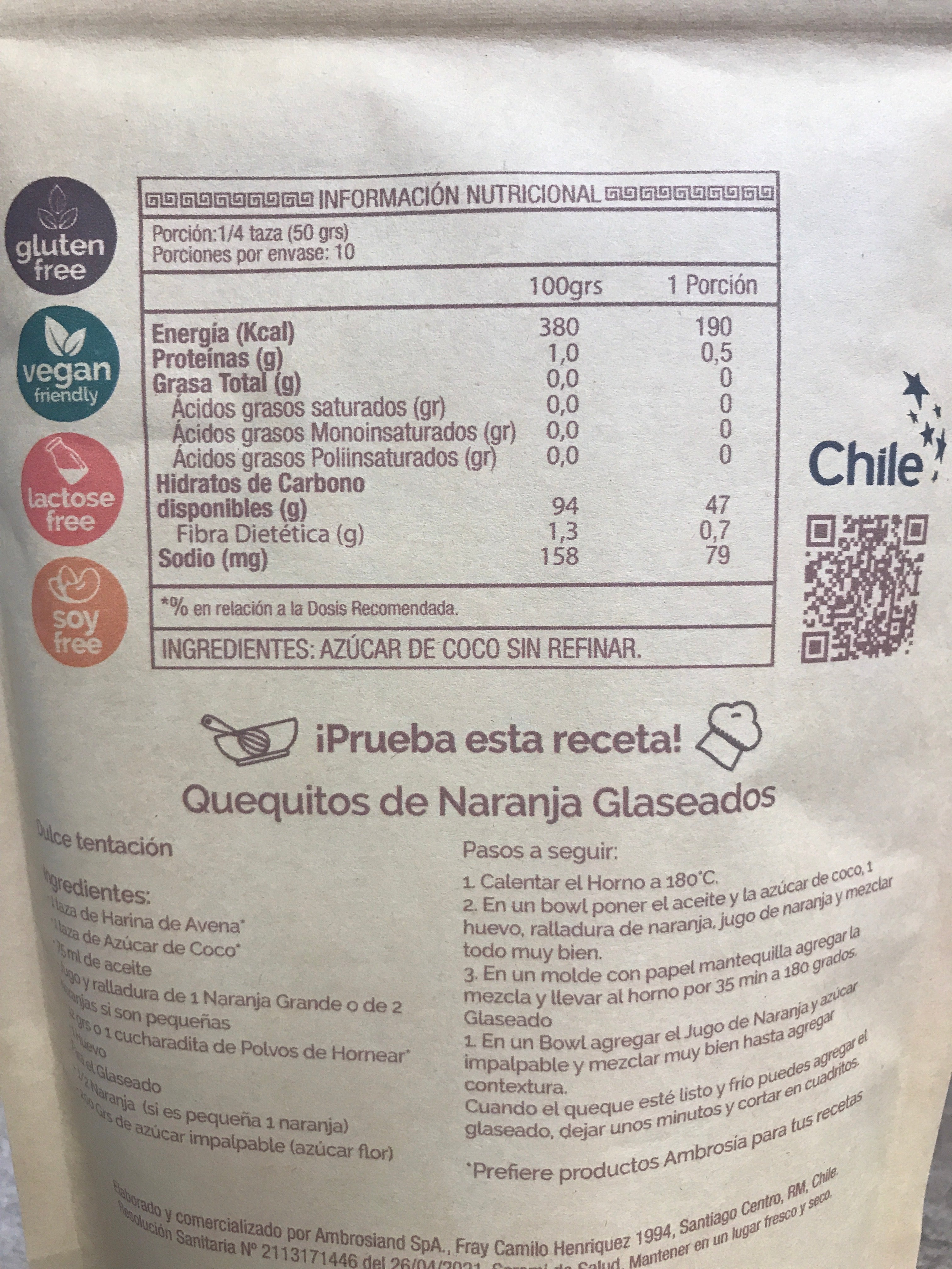 Azúcar de Coco Ambrosia Natural Delight - 500 g