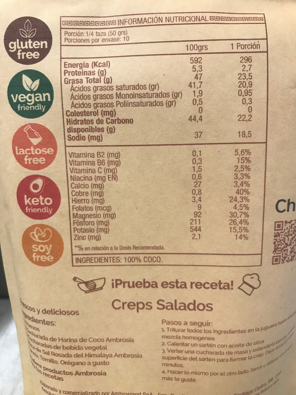 Harina de Coco Ambrosia Natural Delight - 500 gr