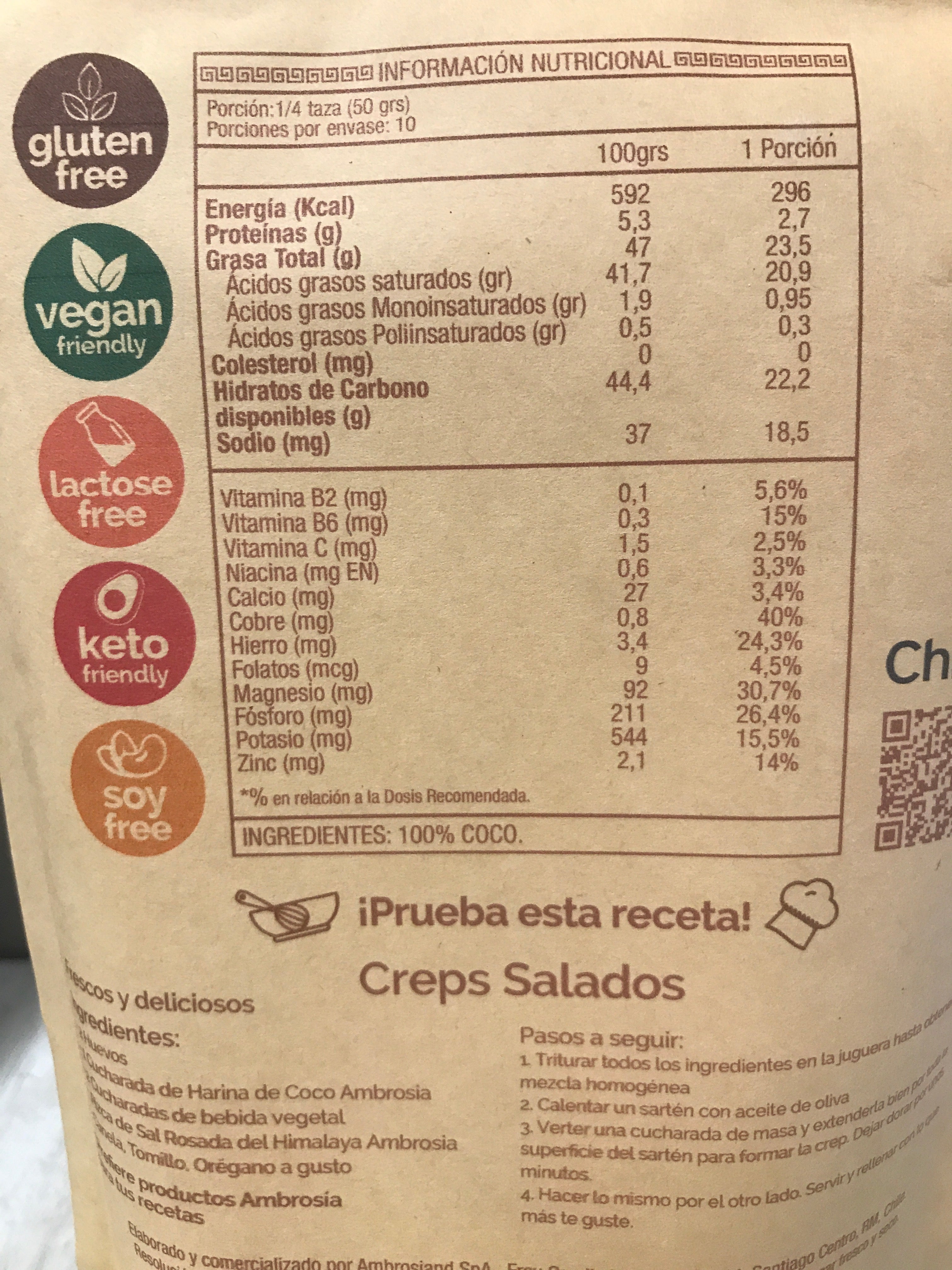 Harina de Coco Ambrosia Natural Delight - 500 gr