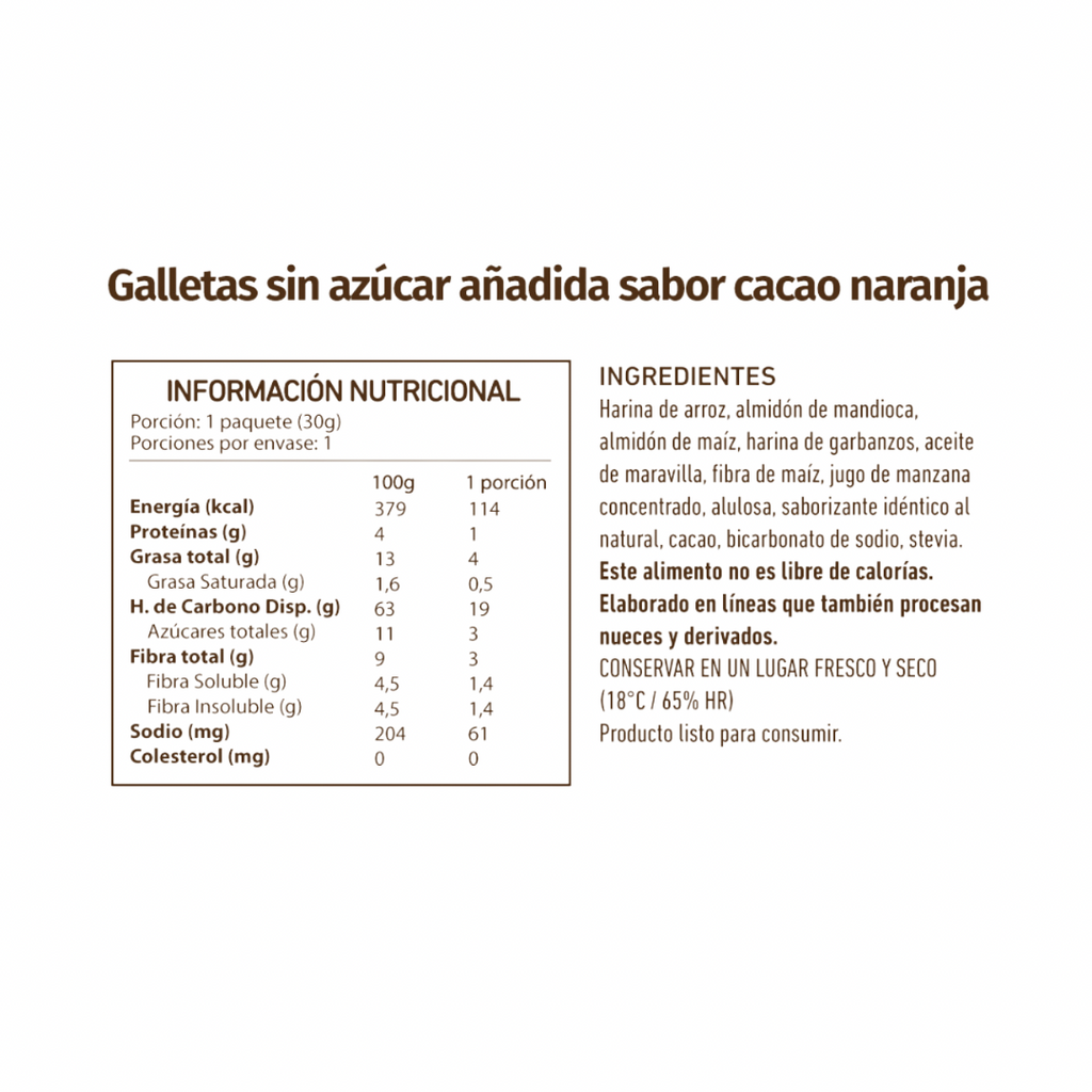 Galletas Cookies Cacao Naranja Eat Clever - 30 gr