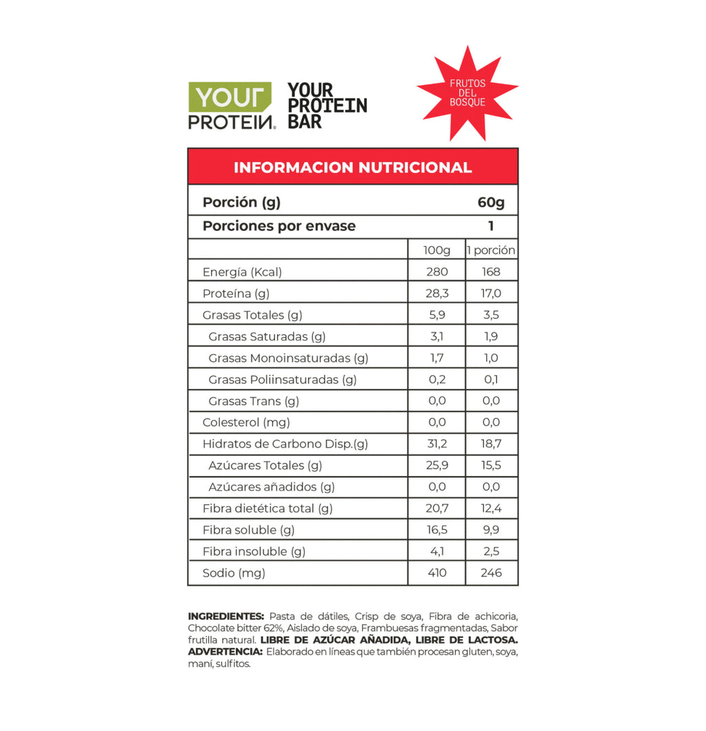Barra Proteína Vegan Frutos del Bosque Your Protein - 60 gr