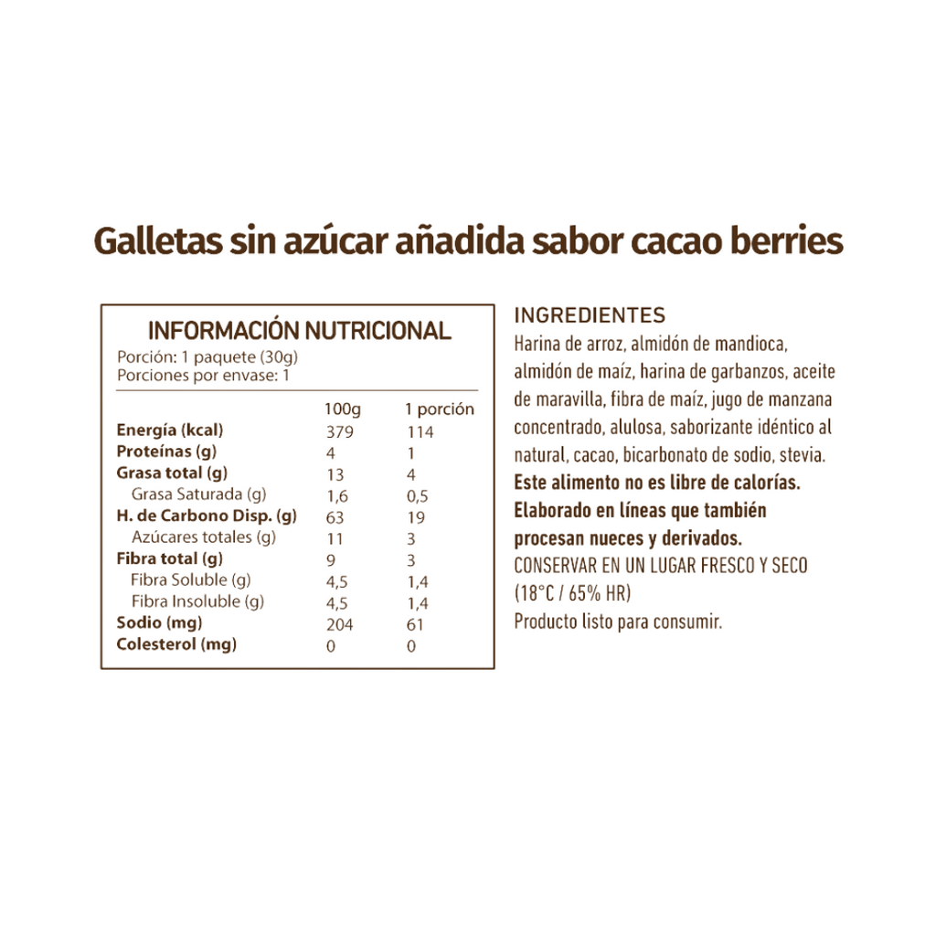 Galletas Súper Clever Cookies Mini Cacao Berries Eat Clever - 30 gr