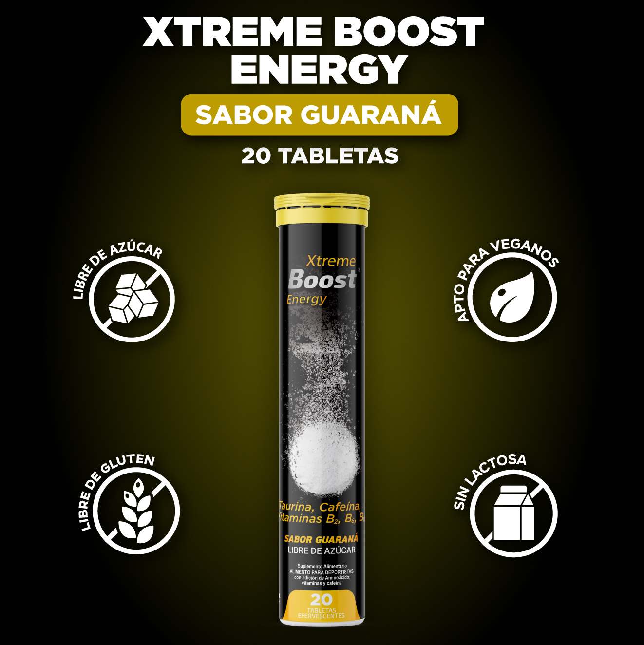 Energizante Sabor Guaraná Xtreme Boost Energy - 20 tabletas efervescentes