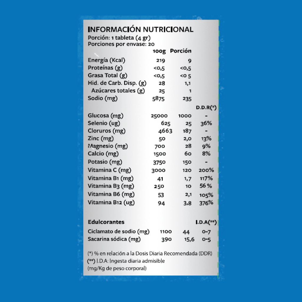 Hydration Rehidratante Sabor Mora Azul Xtreme Boost German Energy - 20 tabletas efervescentes