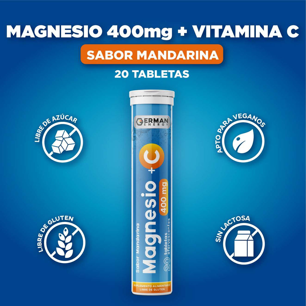 Magnesio 400 + Vitamina C Sabor Mandarina German Energy - 20 tabletas efervescentes