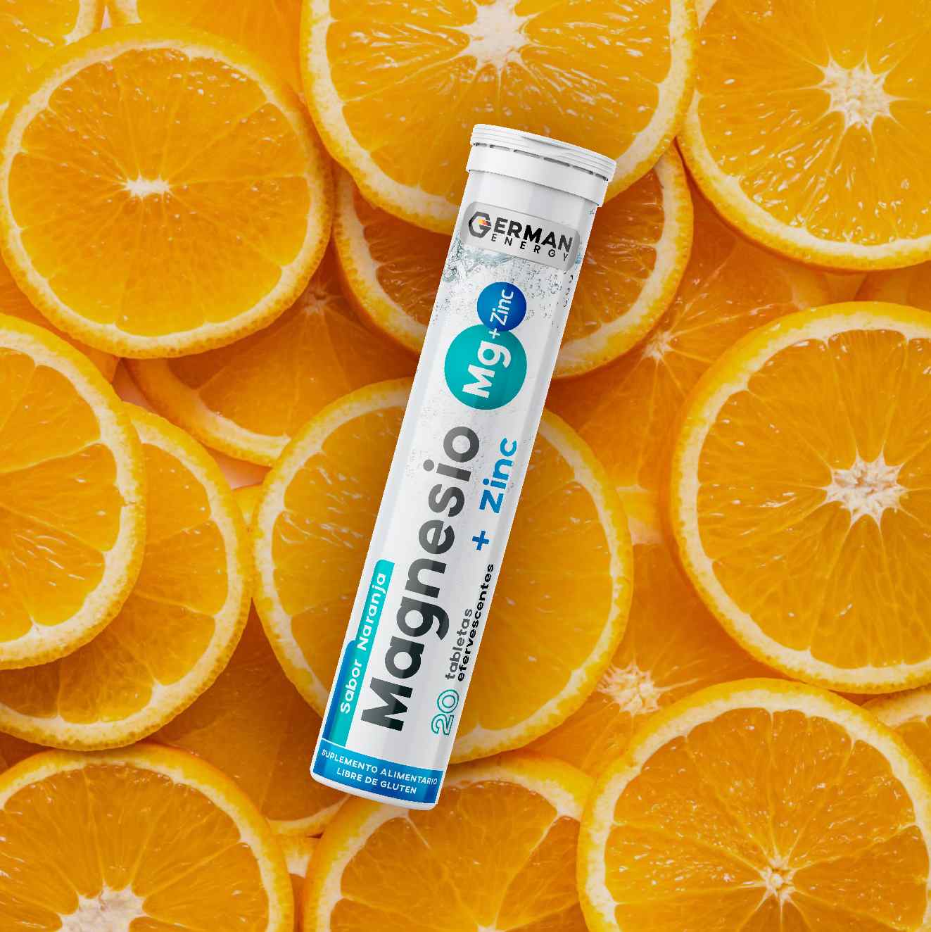 Magnesio + Zinc Sabor a Naranja  German Energy - 20 tabletas efervescentes