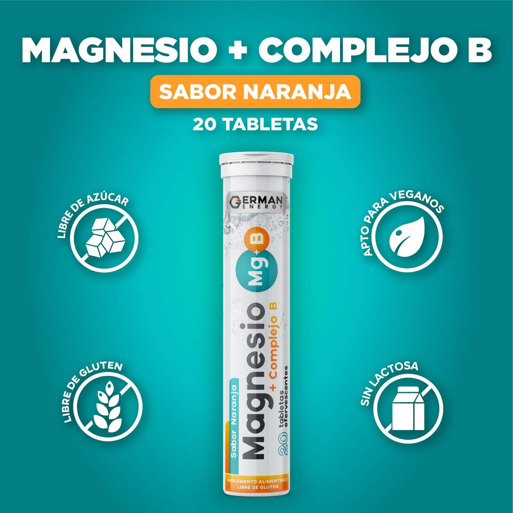 Magnesio + Complejo B Sabor a Naranja  German Energy - 20 tabletas efervescentes