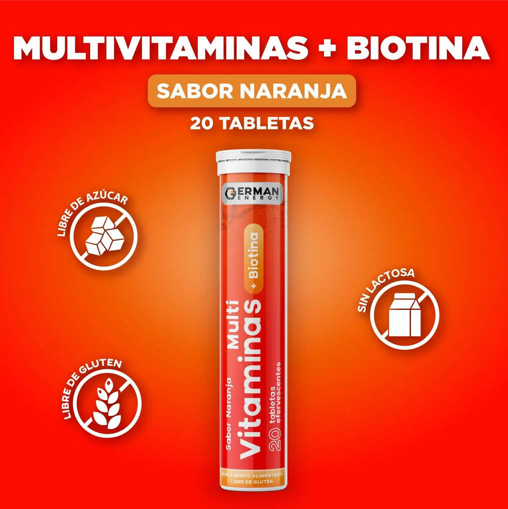 Multivitaminas + Biotina Sabor Naranja German Energy - 20 tabletas efervescentes