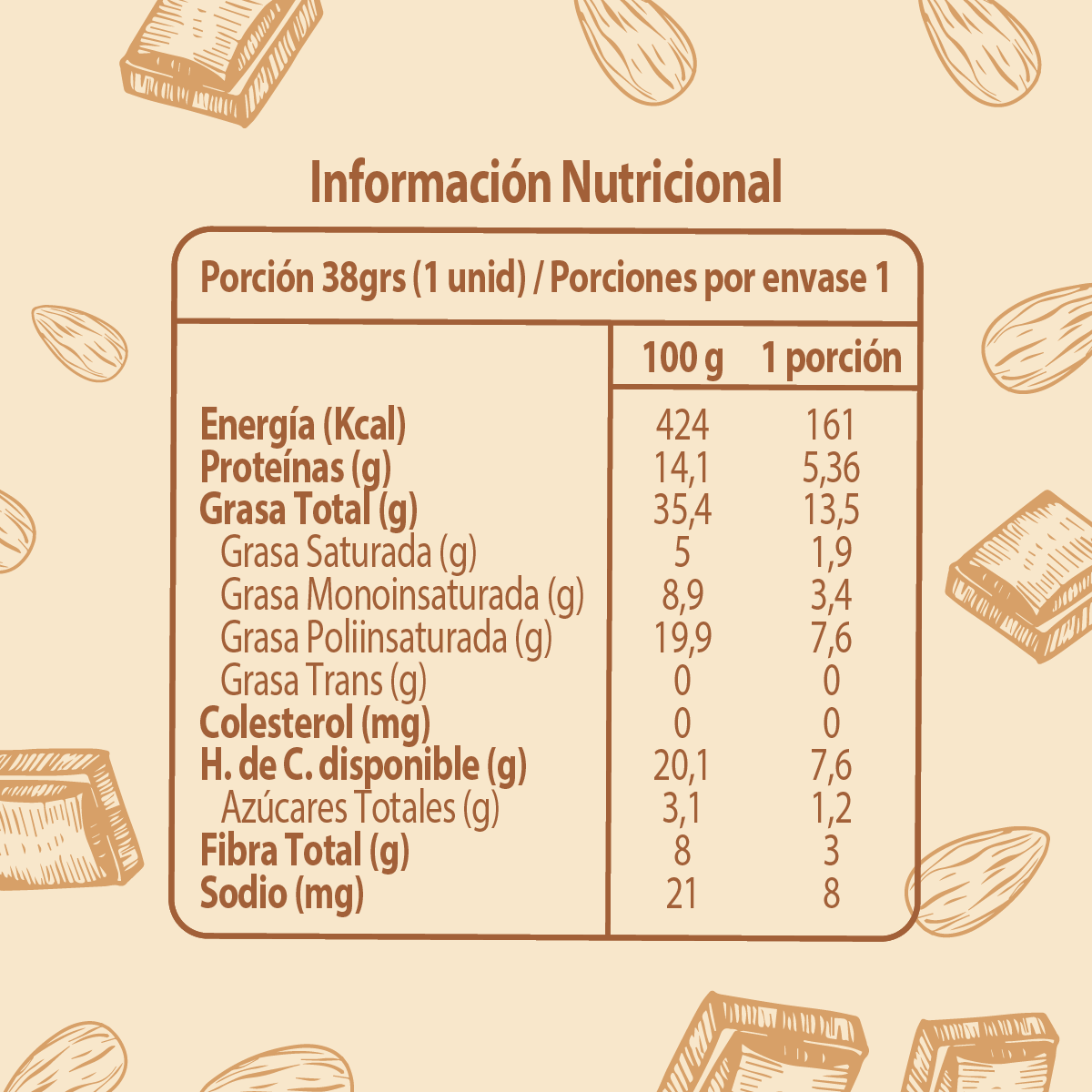 Barra Le Ansiosé Chocolate Almendra Sin Toyo - und 38 gr
