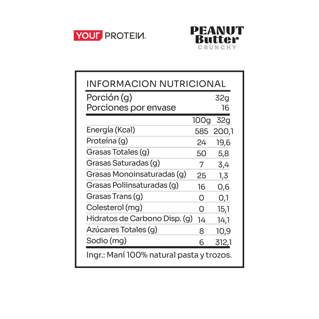 Mantequilla de Maní Crunchy Your Protein - 500 gr