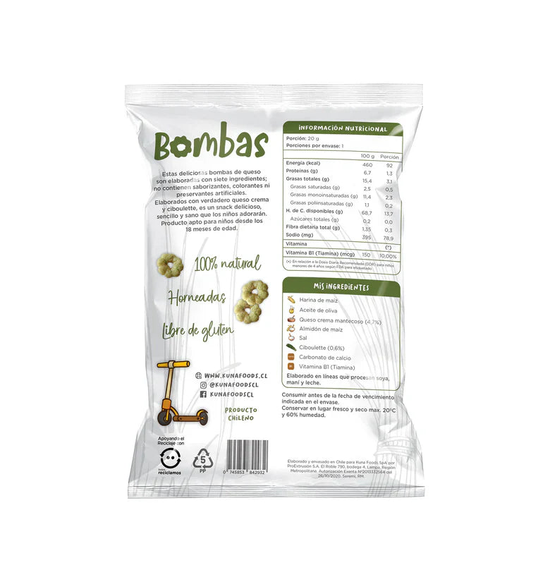 Bombas de Queso Crema & Ciboulette  Kuna Foods - 20 gr