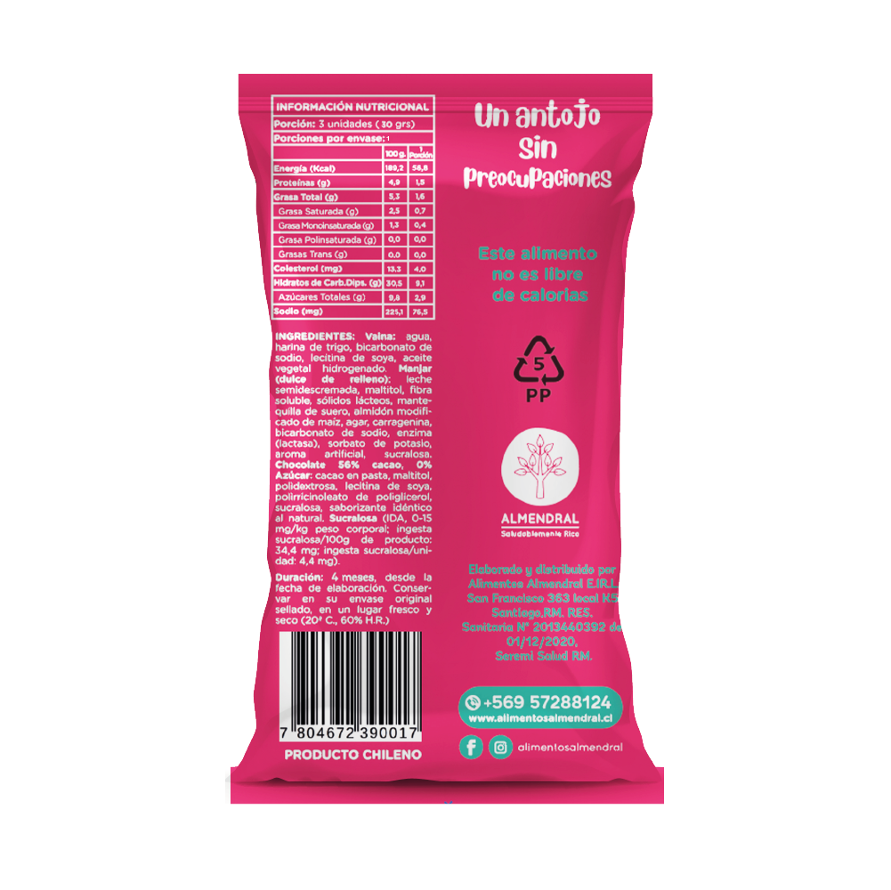 Cuchuflí  Relleno con Manjar Sin Azúcar El Almendral - 3 und