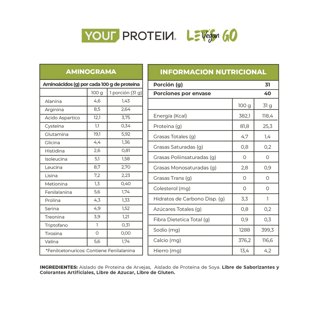 Proteína Vegan Sin Sabor Your Protein - 1.24 kg