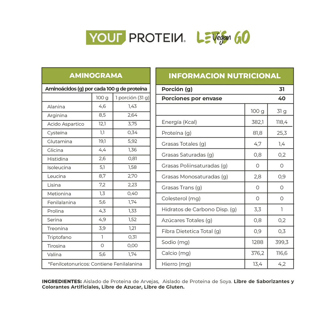 Proteína Vegan Sin Sabor Your Protein - 1.24 kg